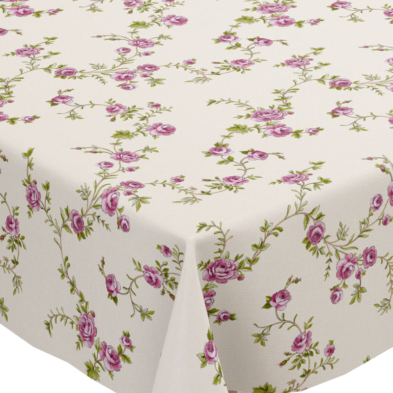 Trailing Rose Lilac PVC Vinyl Wipe Clean Tablecloth  190cm x 140cm Warehouse Clearance