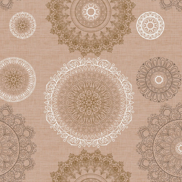Mandala Beige PVC Vinyl Wipe Clean Tablecloth  150cm x 140cm Warehouse Clearance