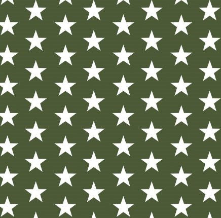 USA Large White Stars on Olive Green Vinyl Oilcloth Tablecloth