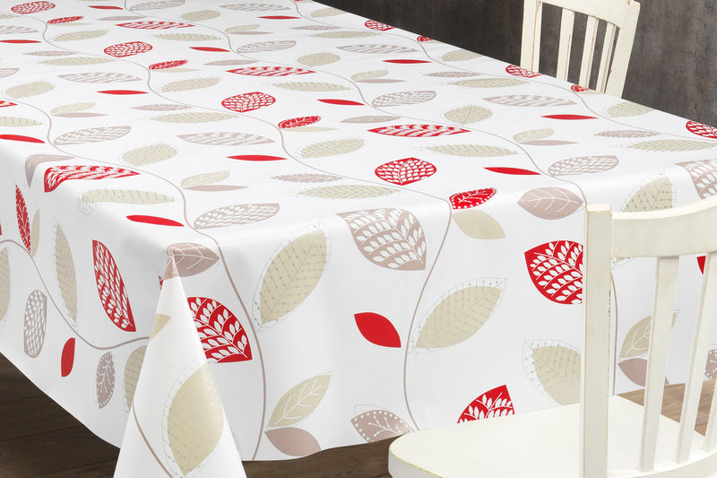 Red and Taupe Leaves PVC Vinyl Wipe Clean Tablecloth  210cm x 140cm Warehouse Clearance