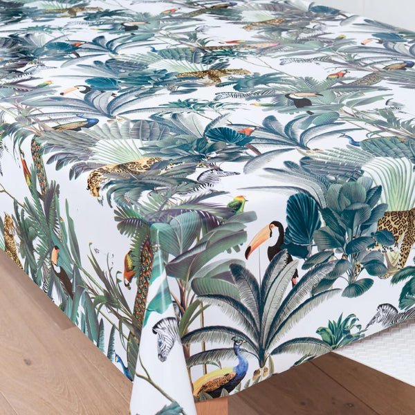 Jungle Animals Toucan Parrot Zebra PVC Vinyl Wipe Clean Tablecloth  140cm x 140cm Warehouse Clearance