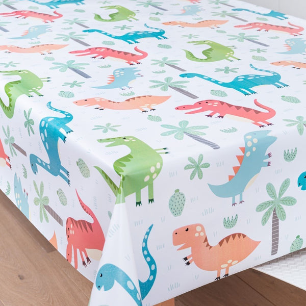 Dinosaur Multi vinyl tablecloth 140cm x 200cm -dirty mark on back-Warehouse Clearance