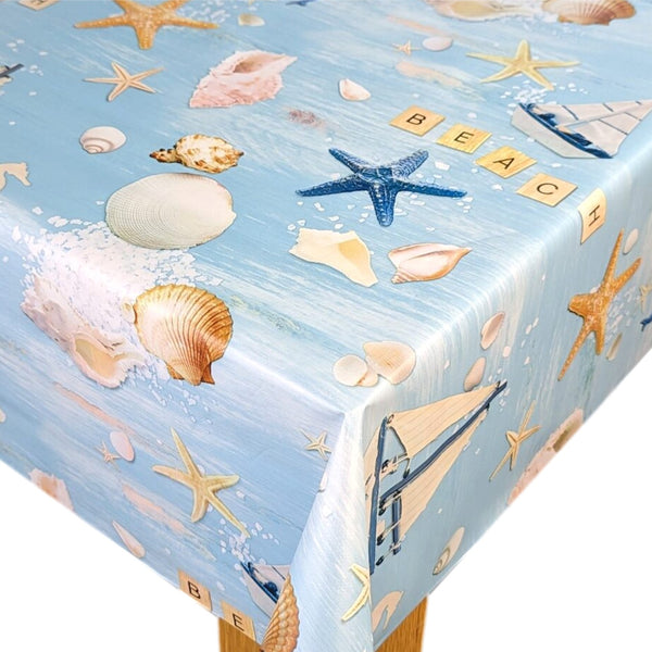 Seaside Beach Fun vinyl tablecloth ROUND 138cm -Warehouse Clearance