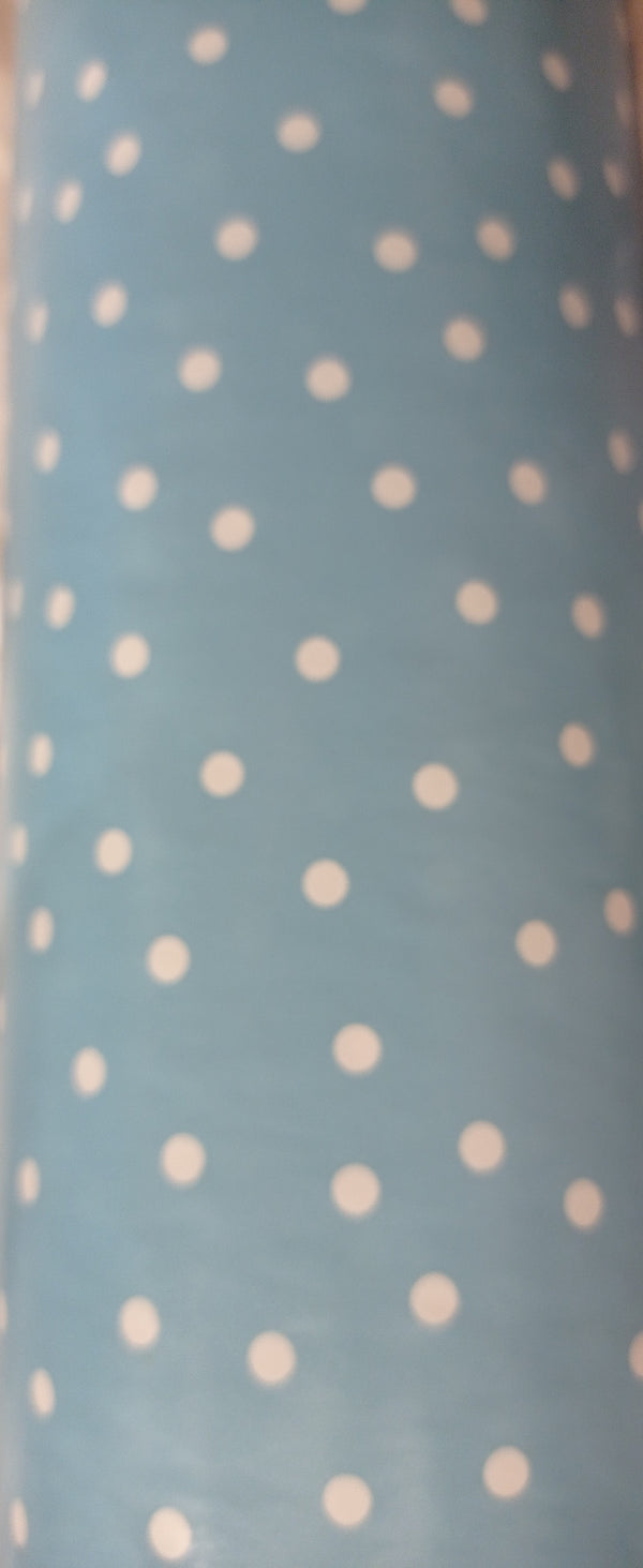 Sky Blue Random Polka Dot  PVC Vinyl Tablecloth 20 Metres Roll