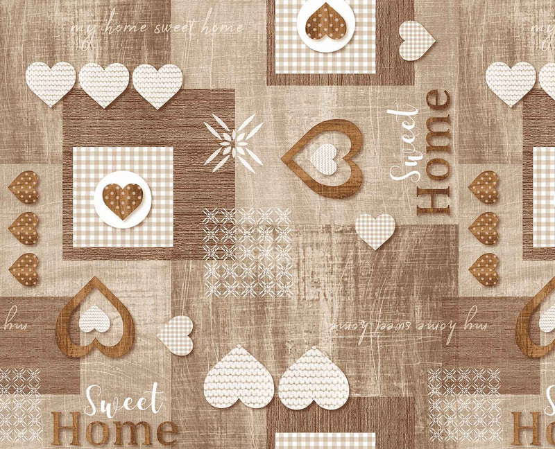 Hearts at Home Taupe Brown PVC Vinyl Wipe Clean Tablecloth OVAL 220cm x 140cm Warehouse Clearance