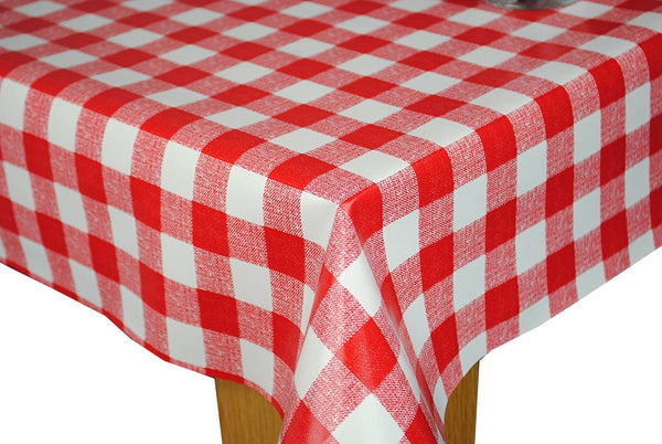 Red Classic Gingham Check PVC Vinyl Wipe Clean Tablecloth 120cm x 140cm Warehouse Clearance