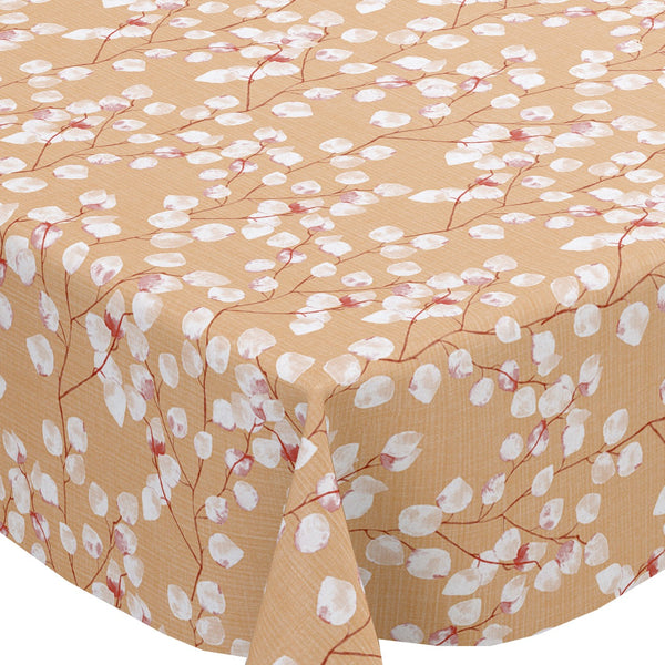 Honesty Floral Orange vinyl tablecloth ROUND 120cm  Warehouse Clearance