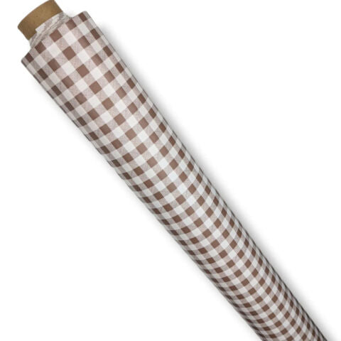 Light Brown Small 12mm Gingham Check  Vinyl Oilcloth Tablecloth