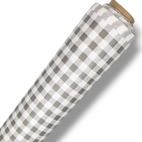 Grey Small 12mm Gingham Check  Vinyl Oilcloth Tablecloth