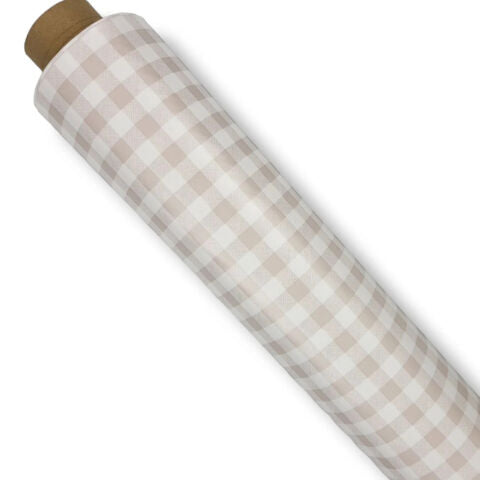 Beige Small 12mm Gingham Check  Vinyl Oilcloth Tablecloth