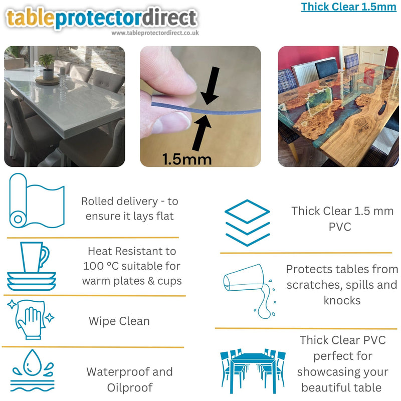 Bespoke Clear PVC Table Protector Made to Measure – 1.5mm Thick