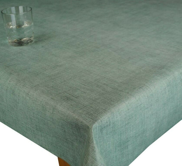 Duckegg Green Linen Look Vinyl Oilcloth Tablecloth ROUND 138cm  - Warehouse Clearance