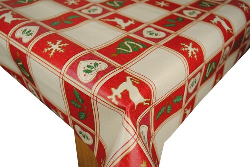 Christmas Check Multi Vinyl Tablecloth Roll - Dirty marks on roll- 20 Metres x 140cm