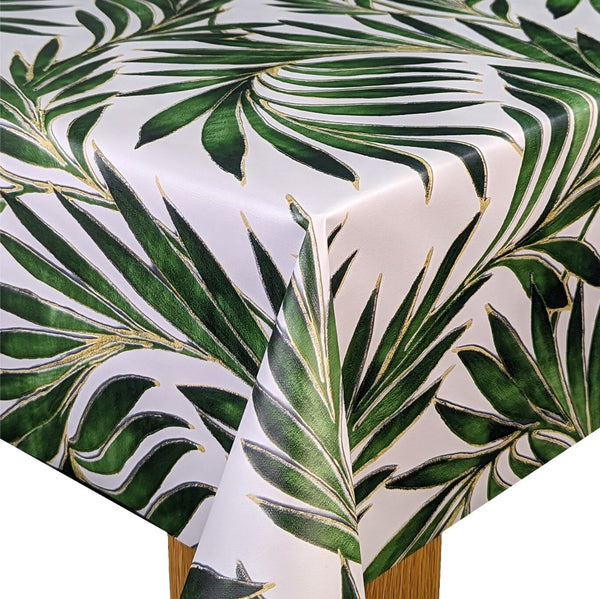 Beach Palm Green vinyl tablecloth ROUND 138cm -Warehouse Clearance