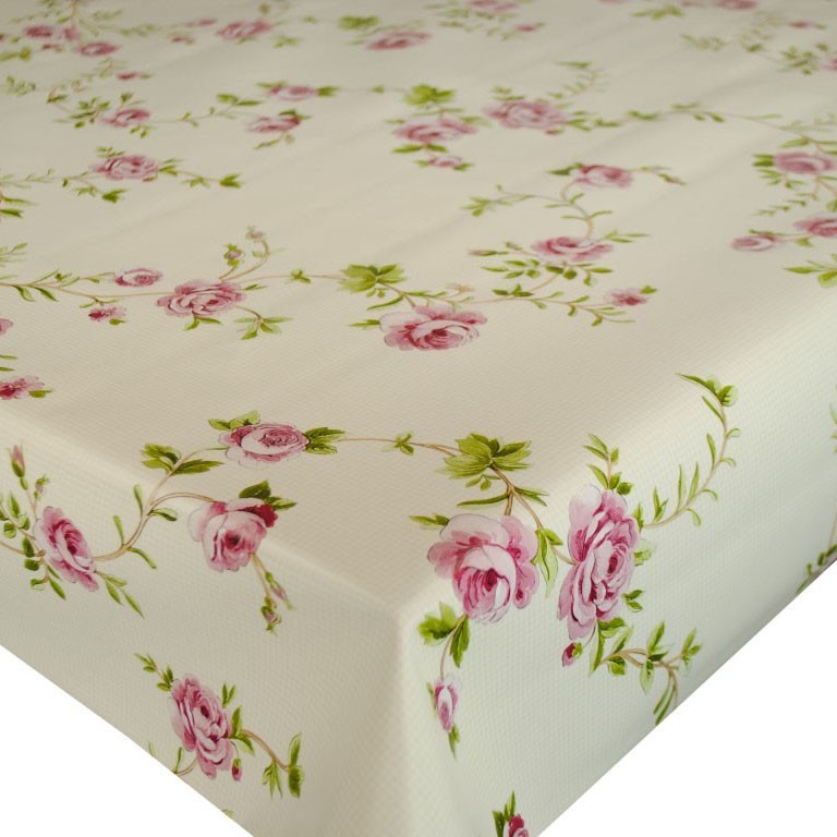 Lilac Trailing Rose PVC Vinyl Wipe Clean Tablecloth 220cm x 140cm Warehouse Clearance