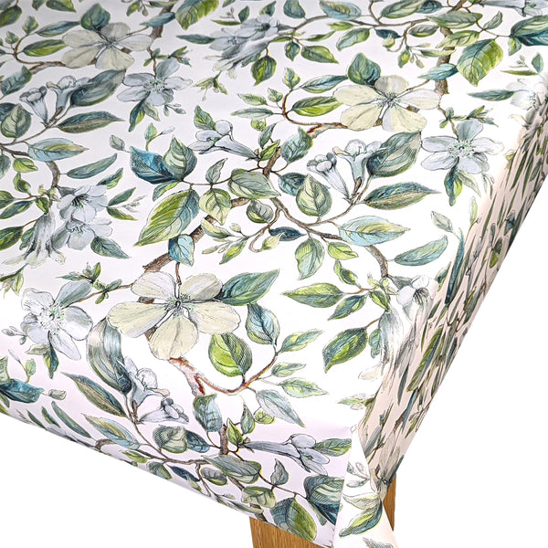 Beautiful Leaves Teal vinyl tablecloth ROUND 138cm -Warehouse Clearance