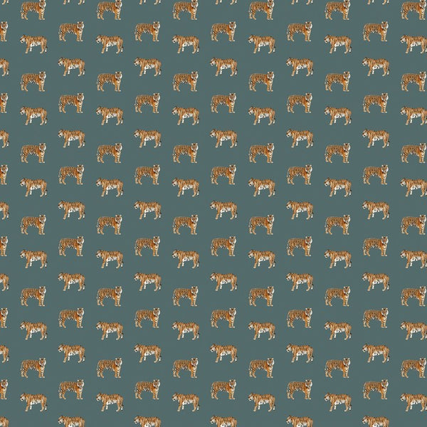 Hunter Tiger Design Teal Oilcloth Tablecloth