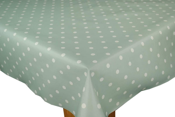 Duck Egg Green Polka Dotty vinyl tablecloth ROUND 138cm -Warehouse Clearance