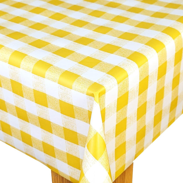 Yellow Gingham Check vinyl tablecloth ROUND 140cm -Warehouse Clearance