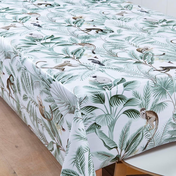 Tropical Monkey White vinyl tablecloth ROUND 138cm -Warehouse Clearance