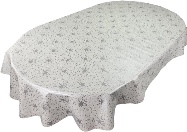 Super Stars Silver vinyl tablecloth OVAL 200cm x 140cm-Warehouse Clearance