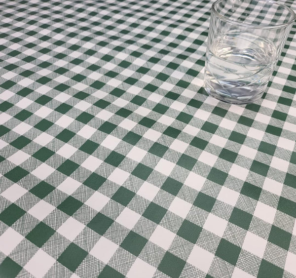 Moss Mini Check  vinyl tablecloth ROUND 140cm -Warehouse Clearance