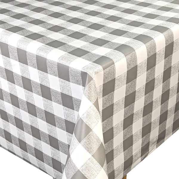 Grey Gingham Check vinyl tablecloth 120cm x 140cm -Warehouse Clearance