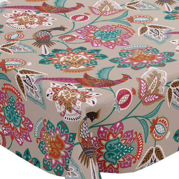 Bird Forest Taupe vinyl tablecloth ROUND 138cm -Warehouse Clearance