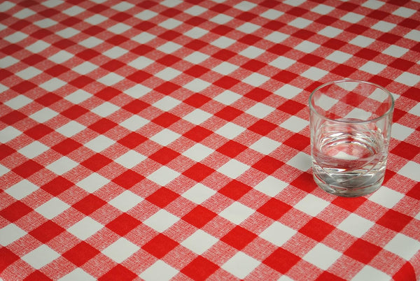 Red Gingham vinyl tablecloth OVAL 180cm x 140cm-Warehouse Clearance