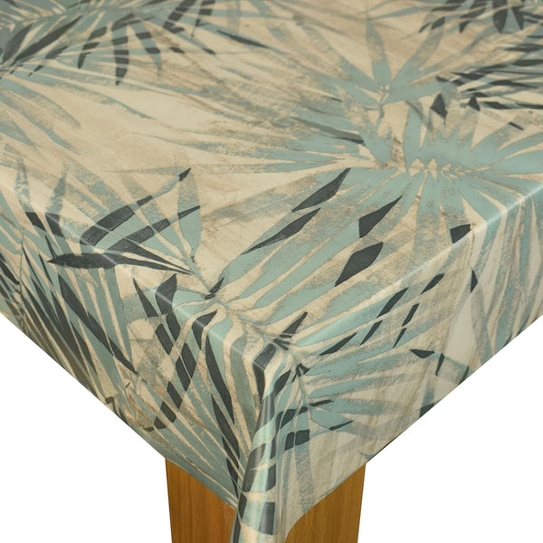 Palm Leaves Duckegg vinyl tablecloth ROUND 138cm -Warehouse Clearance