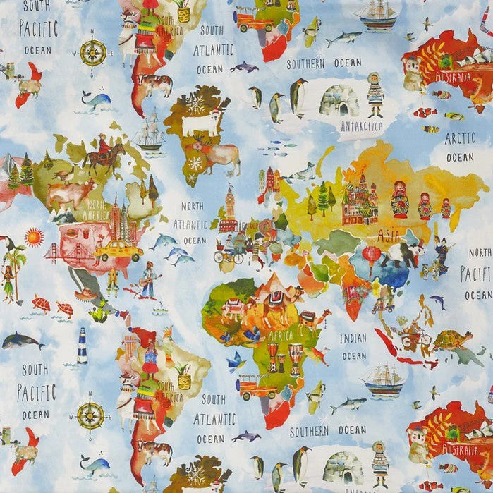 Adventure Map Rainbow Oilcloth Tablecloth by Prestigious 50cm x 132cm - Warehouse Clearance