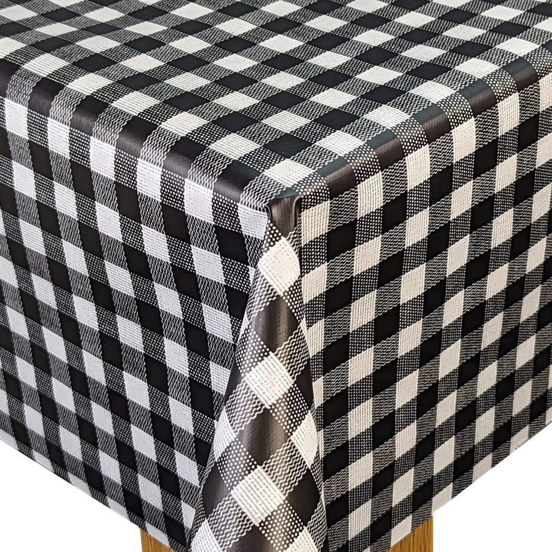 Black Bistro Check vinyl tablecloth ROUND 138cm -Warehouse Clearance