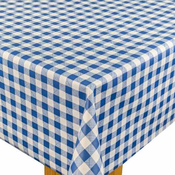 Blue 12mm Gingham Check  Vinyl Oilcloth Tablecloth