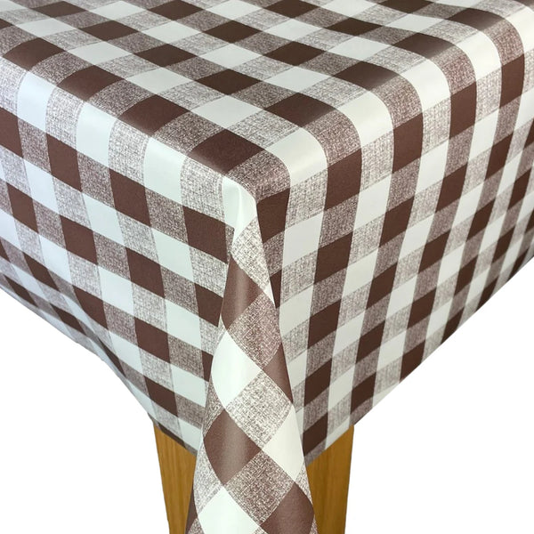 Brown Gingham Check PVC Vinyl Wipe Clean Tablecloth 120cm x 140cm Warehouse Clearance