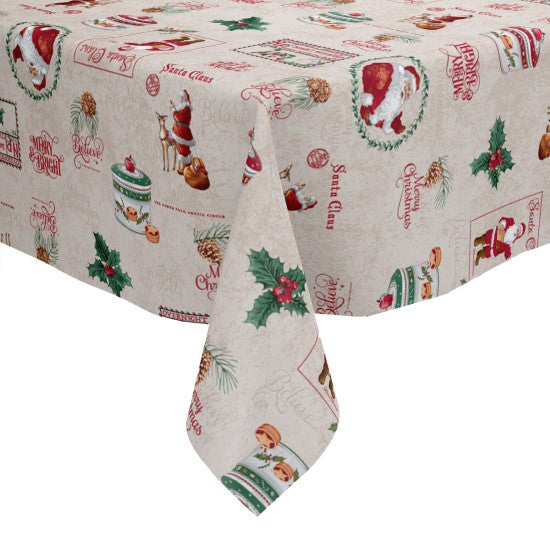 Merry Christmas Santa Claus Cream Vinyl Tablecloth Roll 20 Metres x 140cm