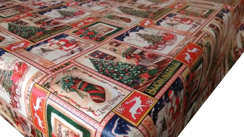 Christmas Festive Postcards PVC Vinyl Tablecloth 20 Metres x 140cm Full Roll