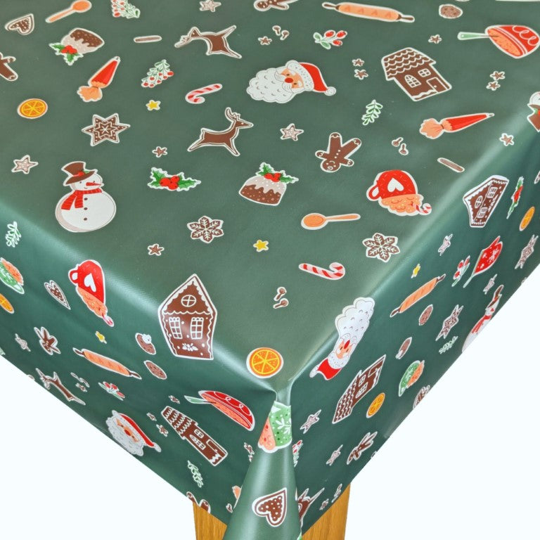 Christmas Baking Green Vinyl Oilcloth Tablecloth