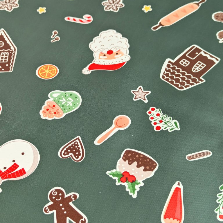 Christmas Baking Green Vinyl Oilcloth Tablecloth