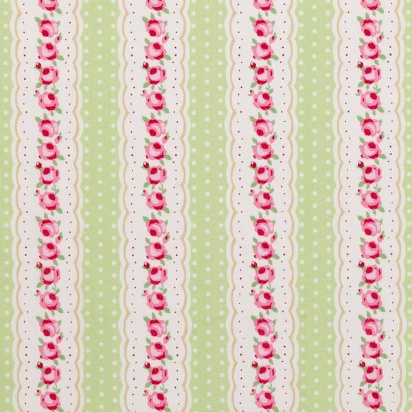 Chloe Floral Stripe Green and Pink Oilcloth Tablecloth