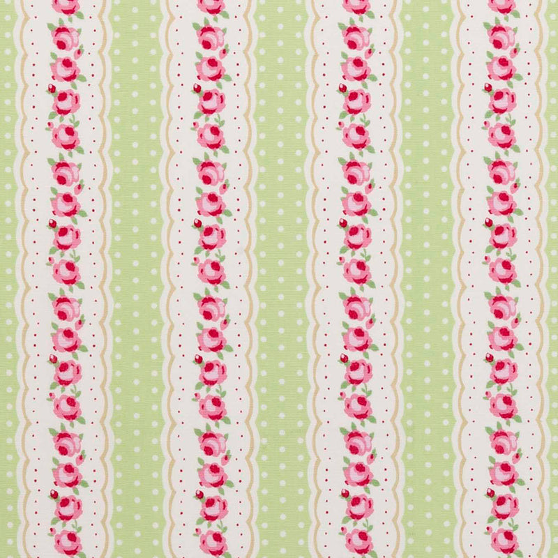 Chloe Floral Stripe Green and Pink Oilcloth Tablecloth