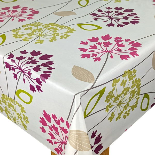 Allium Flowers Cotton  Oilcloth Tablecloth ROUND 130cm   - Warehouse Clearance