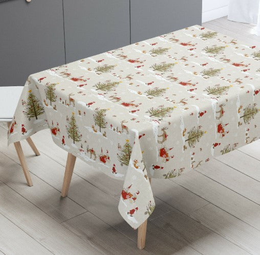 Heavyweight newest laminated cotton aka oilcloth tablecloth, fitted by TAILORING or ELASTIC or DRAPED, Red and Green Stripes, Christmas tablecloth