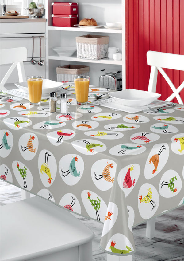 Funky Chicks Multi PVC Vinyl Wipe Clean Tablecloth 90cm x 140cm -Print faults-Warehouse Clearance