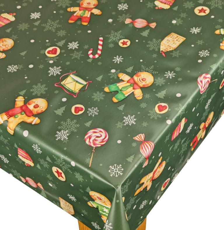 Christmas Gingerbread Man Green Vinyl Oilcloth Tablecloth