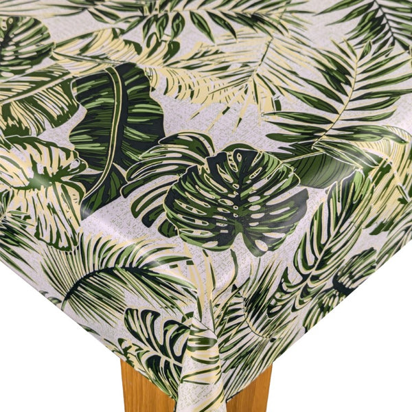 Jungle Leaves Green Vinyl Oilcloth Tablecloth