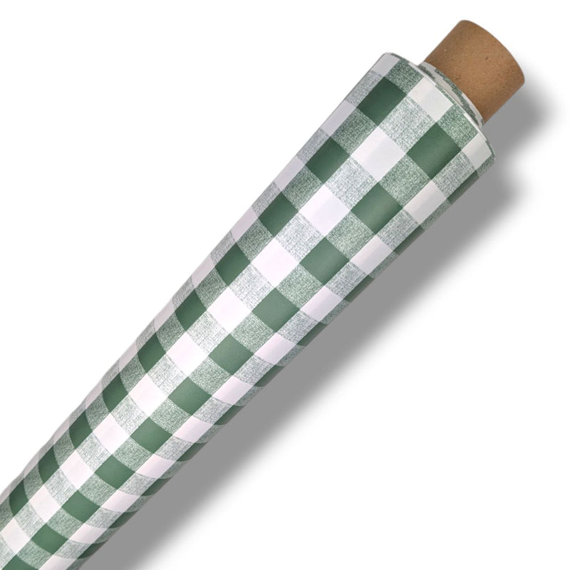 Moss Green Gingham Check  PVC Vinyl Tablecloth 20 Metres -Minor Print Faults