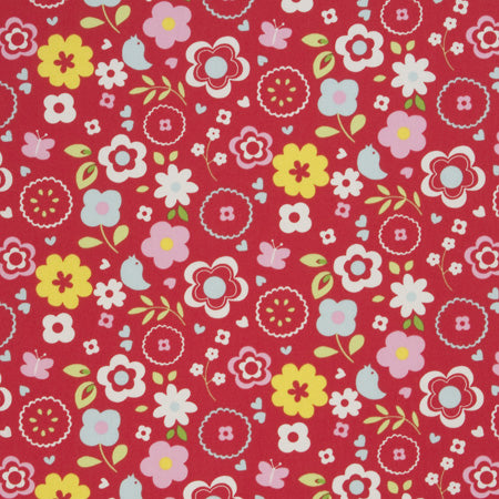 Retro Floral Red Multi Oilcloth Tablecloth