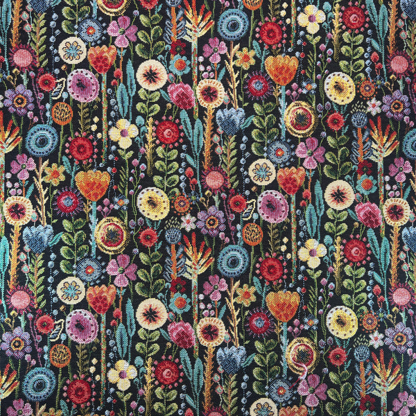 Tapestry Fabric Kew Gardens Floral Ebony Multi Curtains Craft and Upholstery