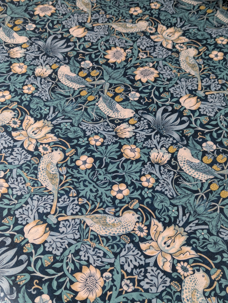 William Morris Strawberry Thief Teal Oilcloth Tablecloth