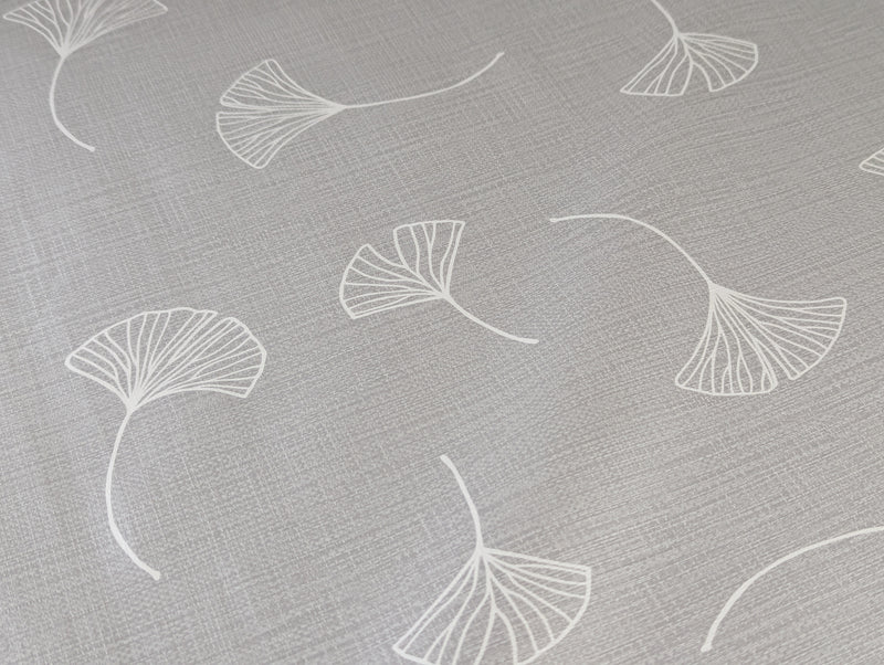 Gingko Leaves Silver Grey Vinyl Oilcloth Tablecloth